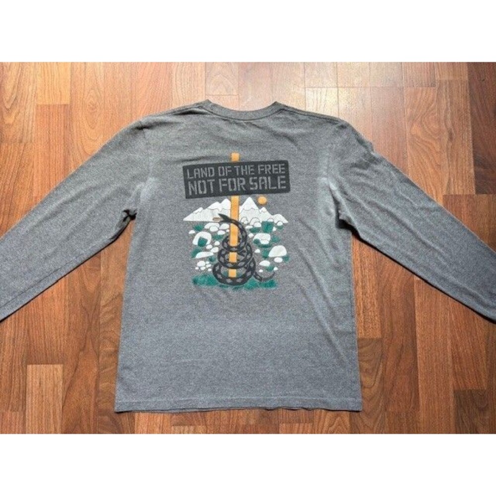 Patagonia Mens Long Sleeve T-Shirt XS Land of The‎ Free Gray Responsibili-Tee